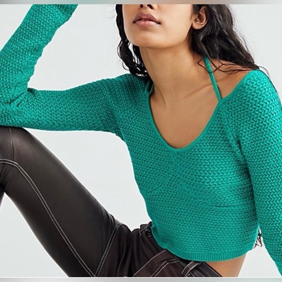 Free People Sweaters - Free People Beach Crochet Halter Green Sweater Size Small
